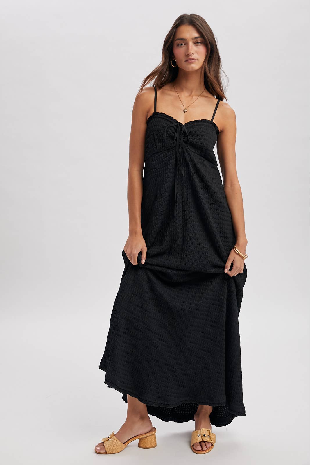 TEXTURED TIE-FRONT MAXI DRESS