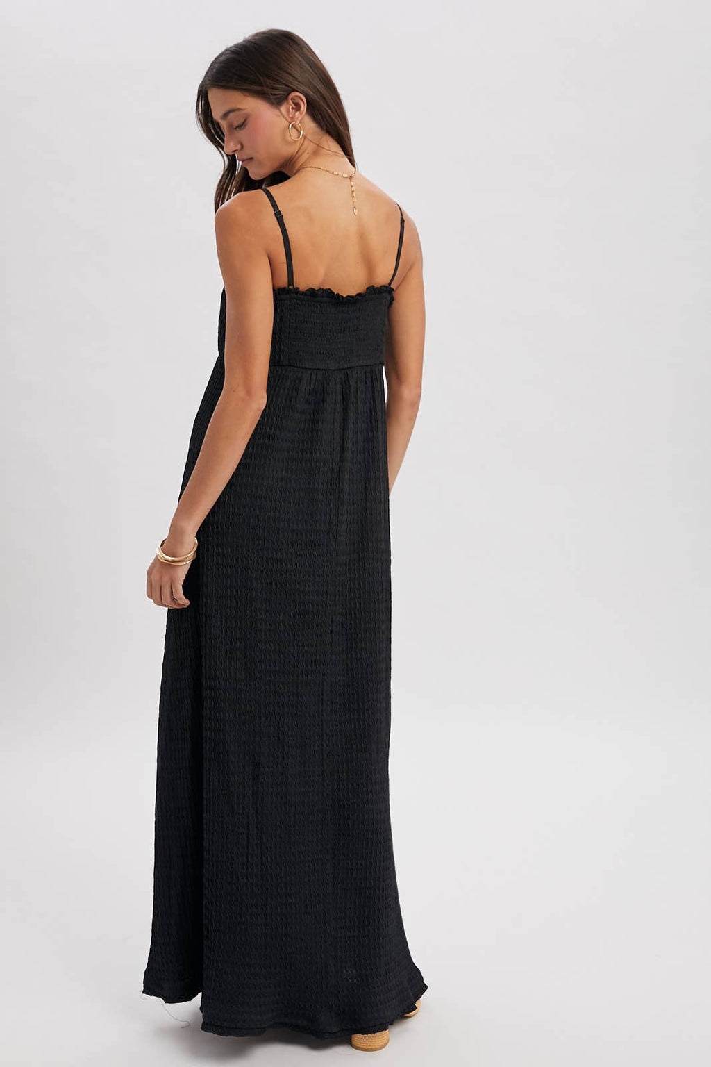 TEXTURED TIE-FRONT MAXI DRESS