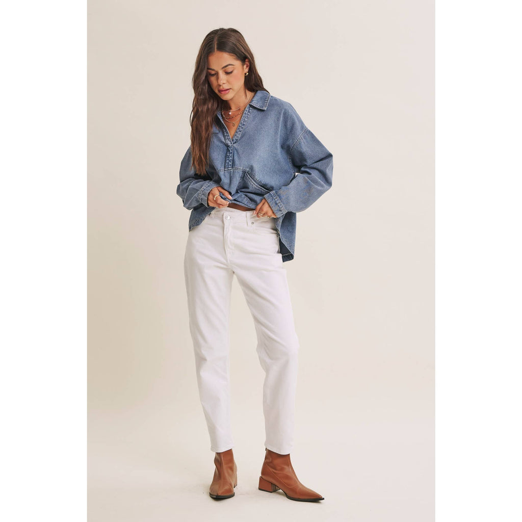 MINERAL-WASHED DENIM OVERSIZED TOP