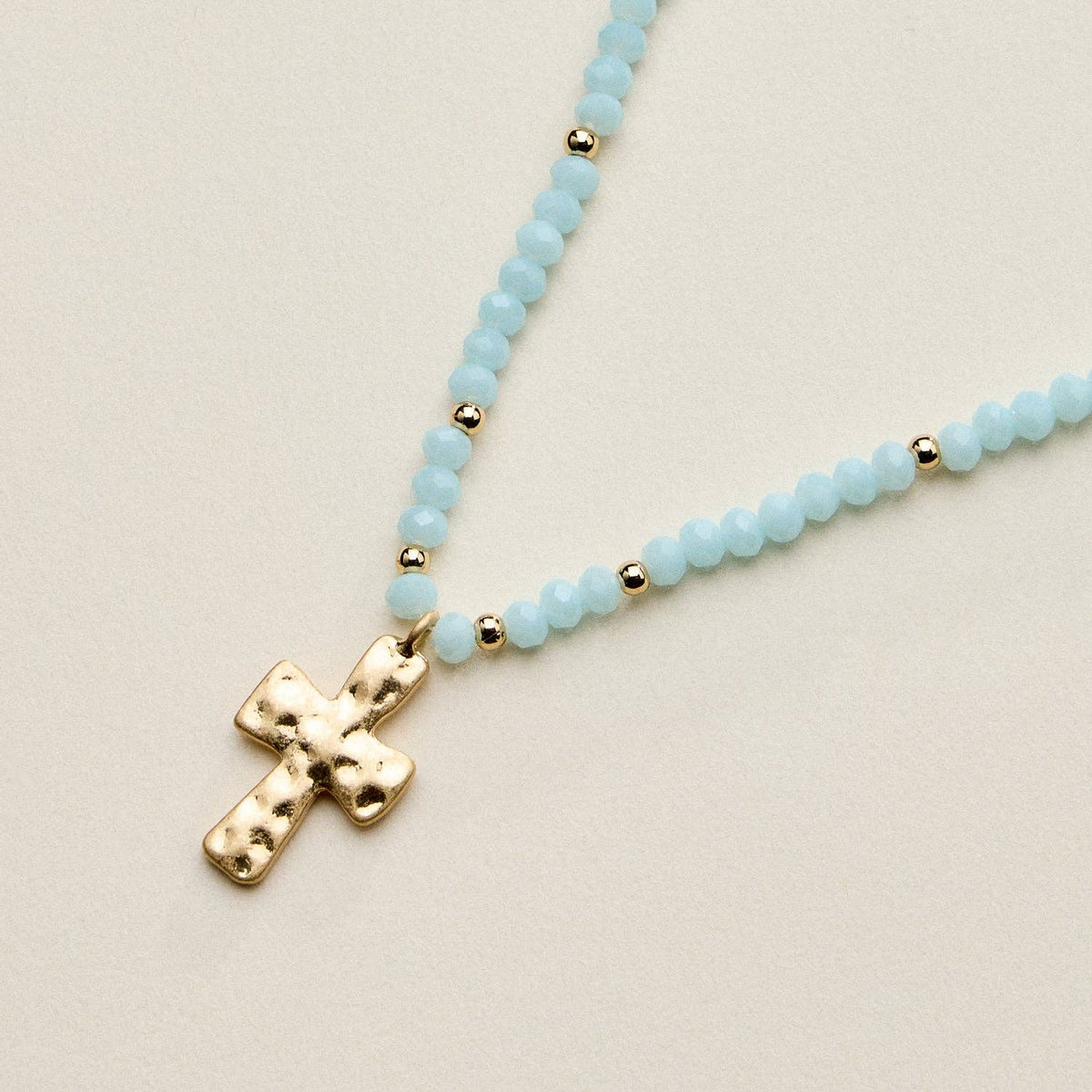 Bead Cross Necklace - Blue