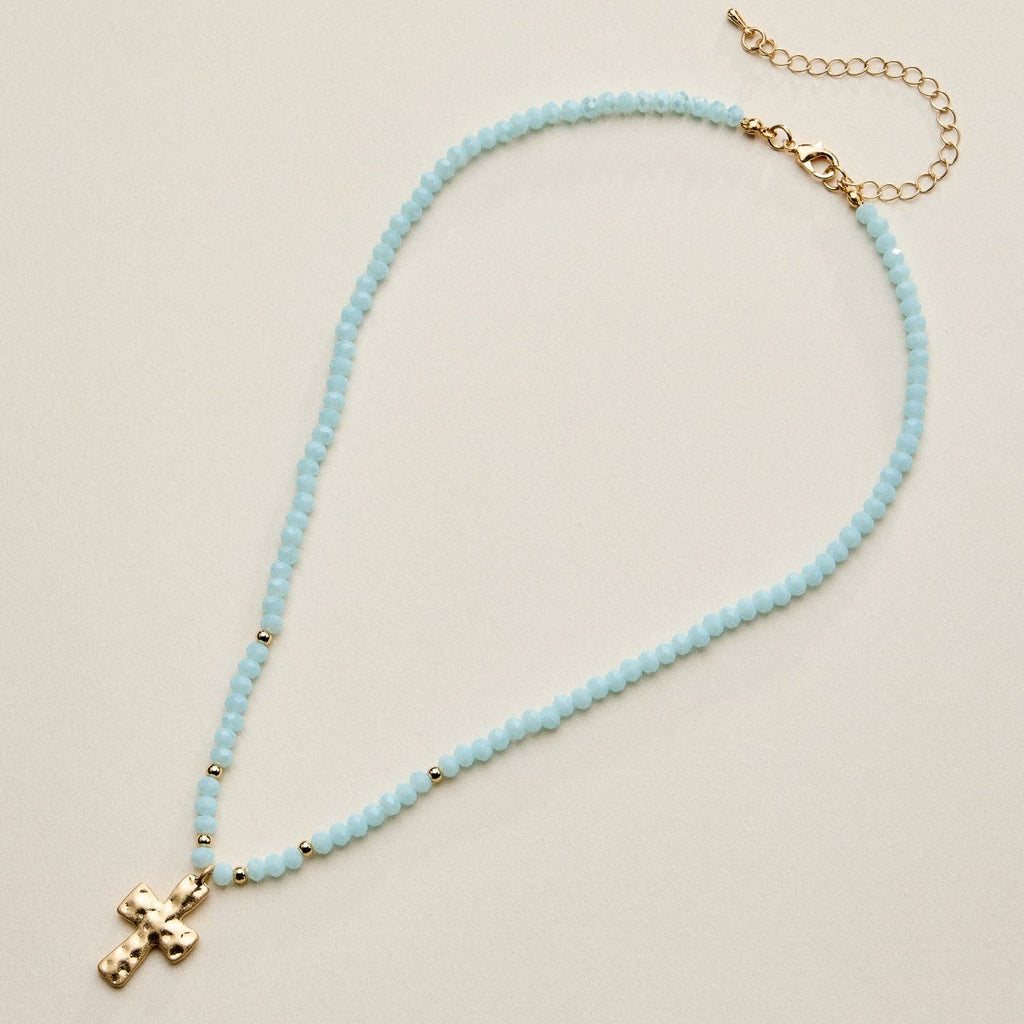 Bead Cross Necklace - Blue