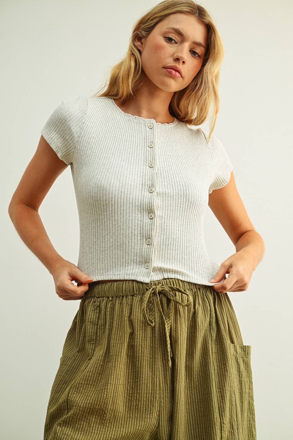 Button Front Ribbed Top