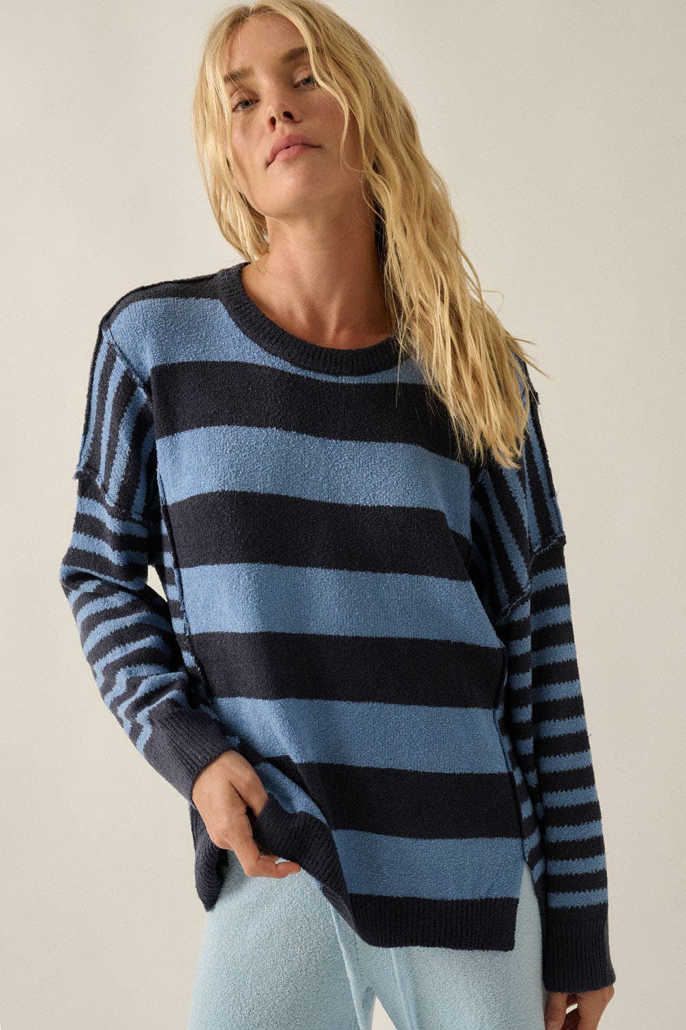 Deep Sea Contrast Knit Sweater