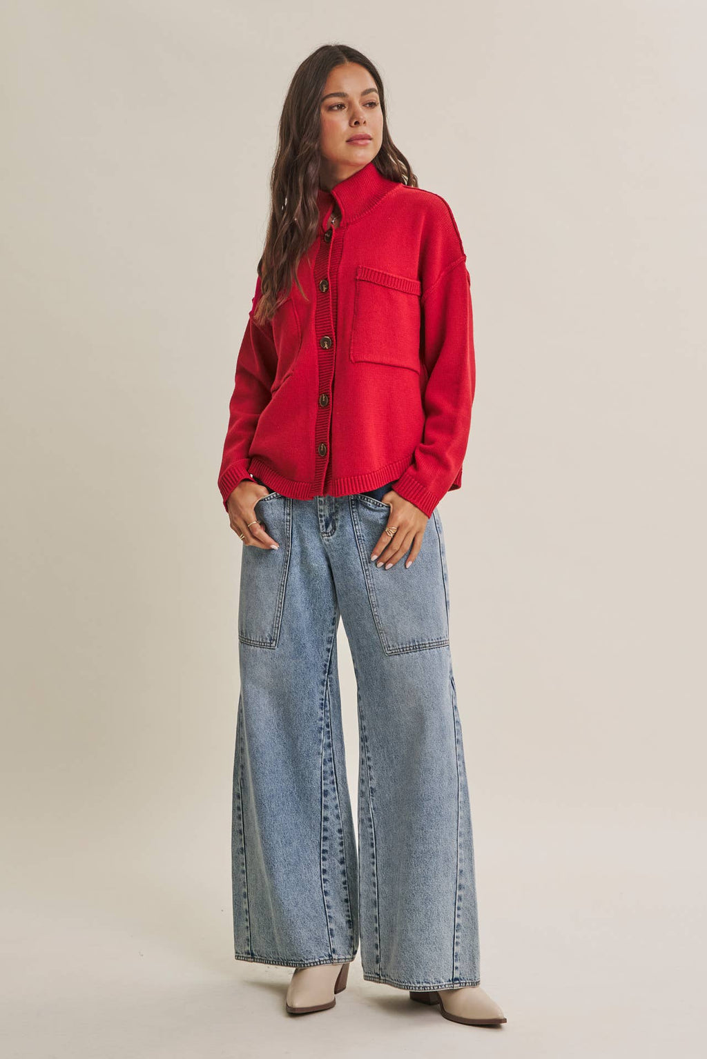 CHERRY RED SWEATER JACKET