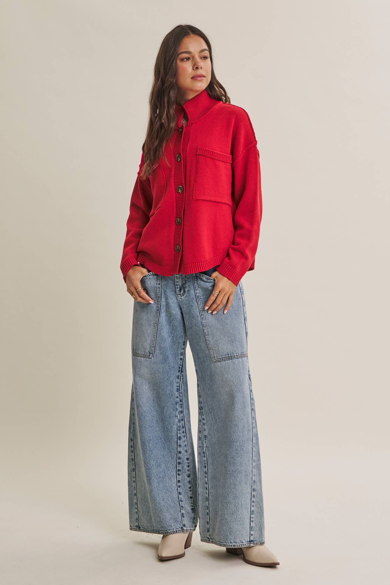CHERRY RED SWEATER JACKET