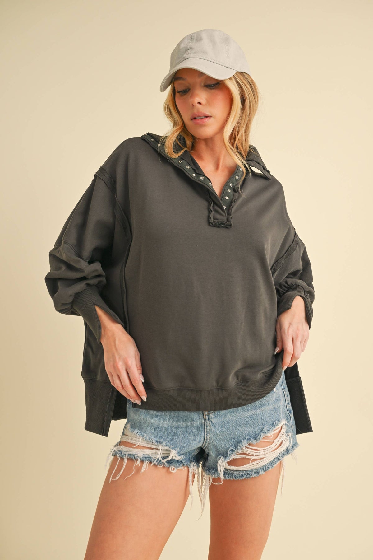 Tamika Henley Sweatshirt - Red