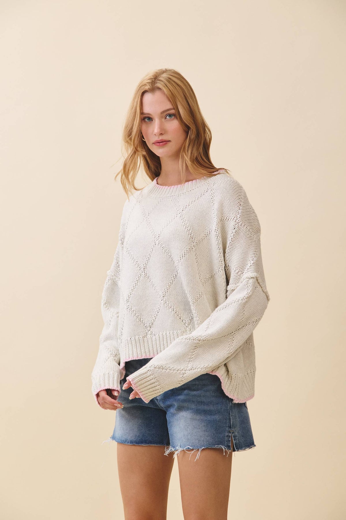 Diamond Knit Pullover Sweater