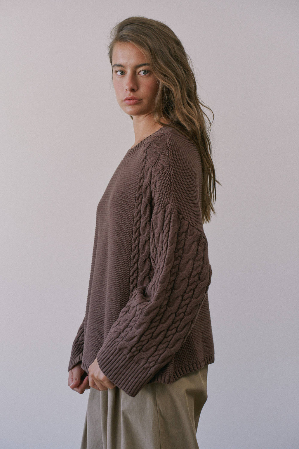 Relaxed Cable Sweater - Chocolate