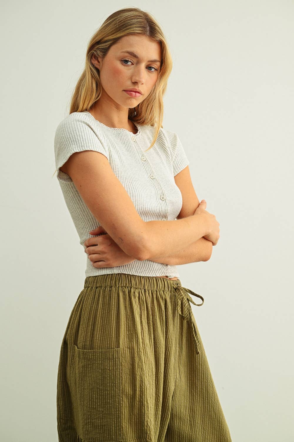 Button Front Ribbed Top