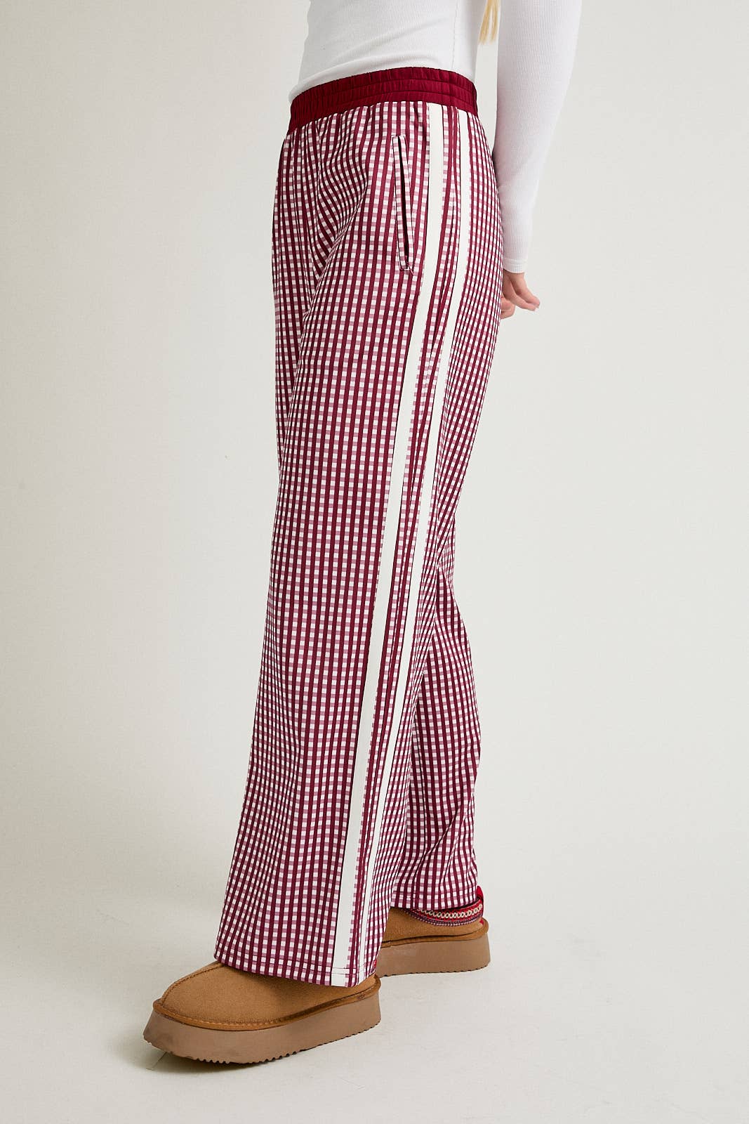 Mid Rise Plaid Track Pants