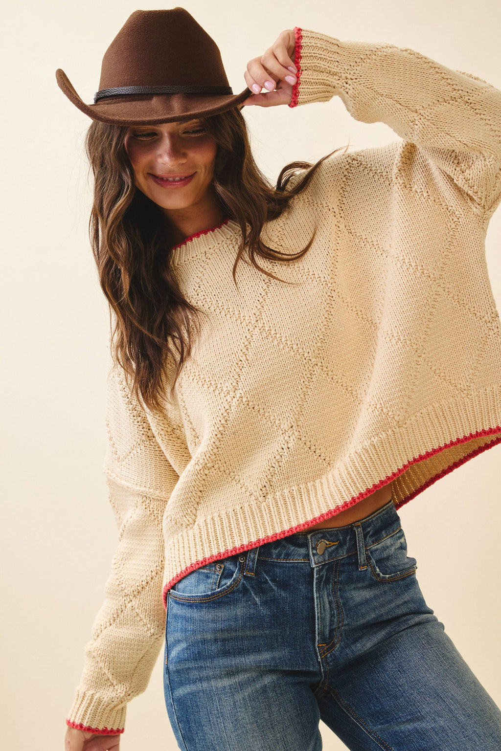 Diamond Knit Pullover Sweater