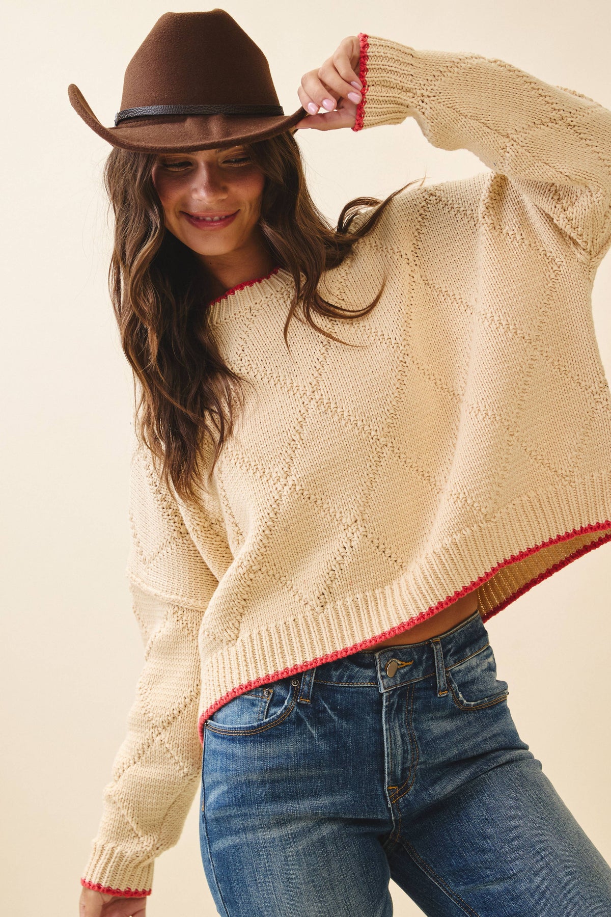 Diamond Knit Pullover Sweater