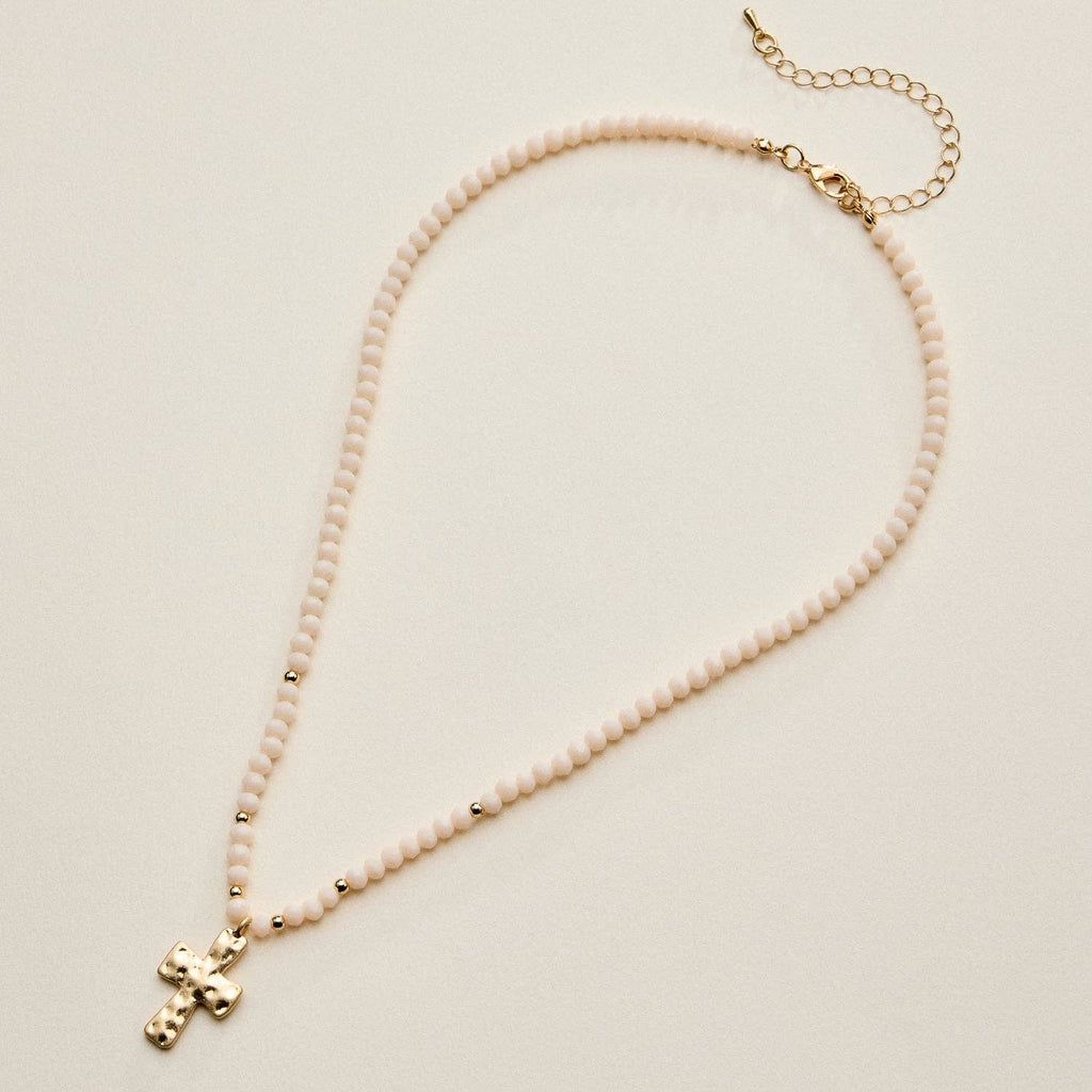 Bead Cross Necklace - Blue