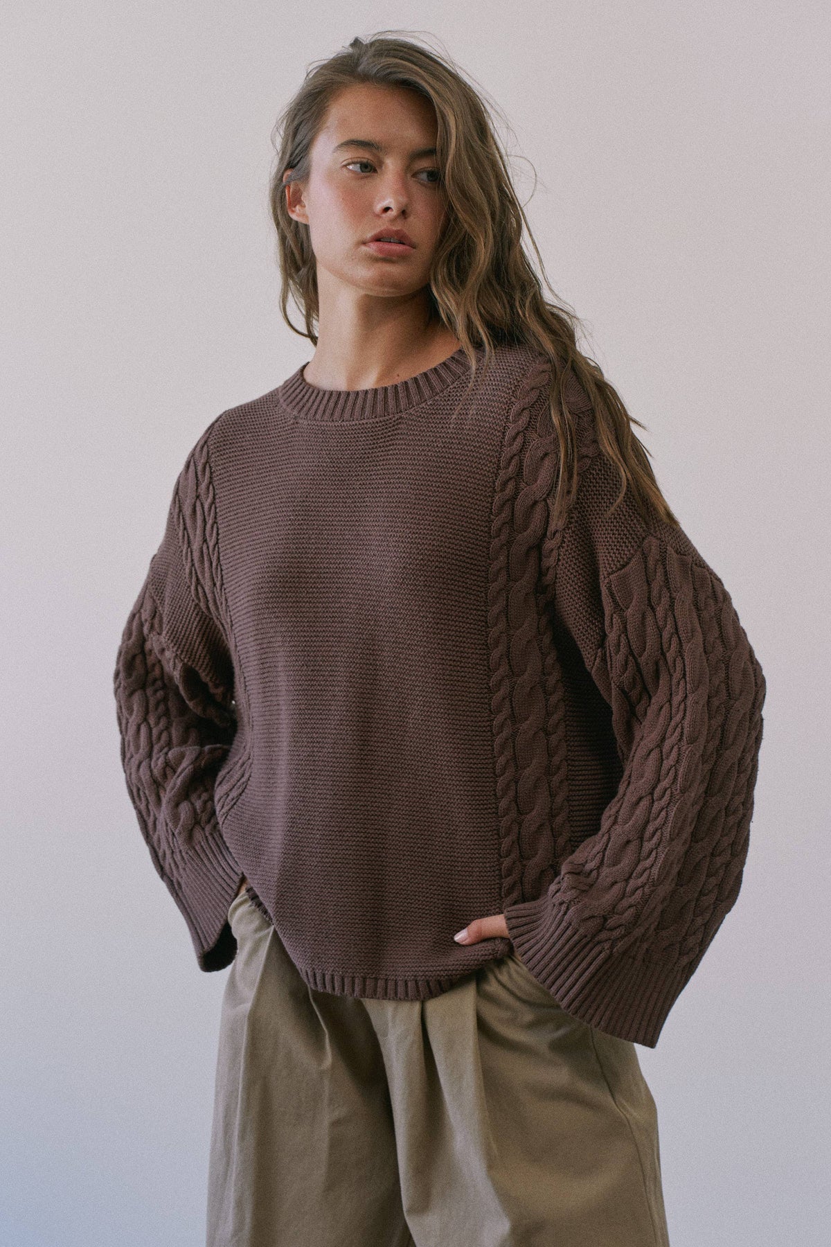 Relaxed Cable Sweater - Chocolate