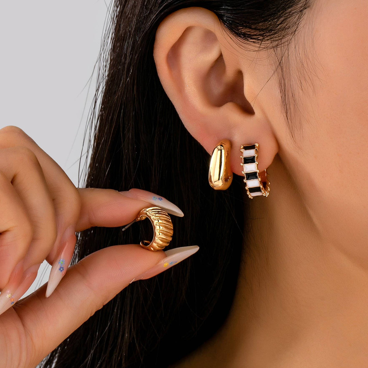 Checker Textured Huggie Trio Earrings