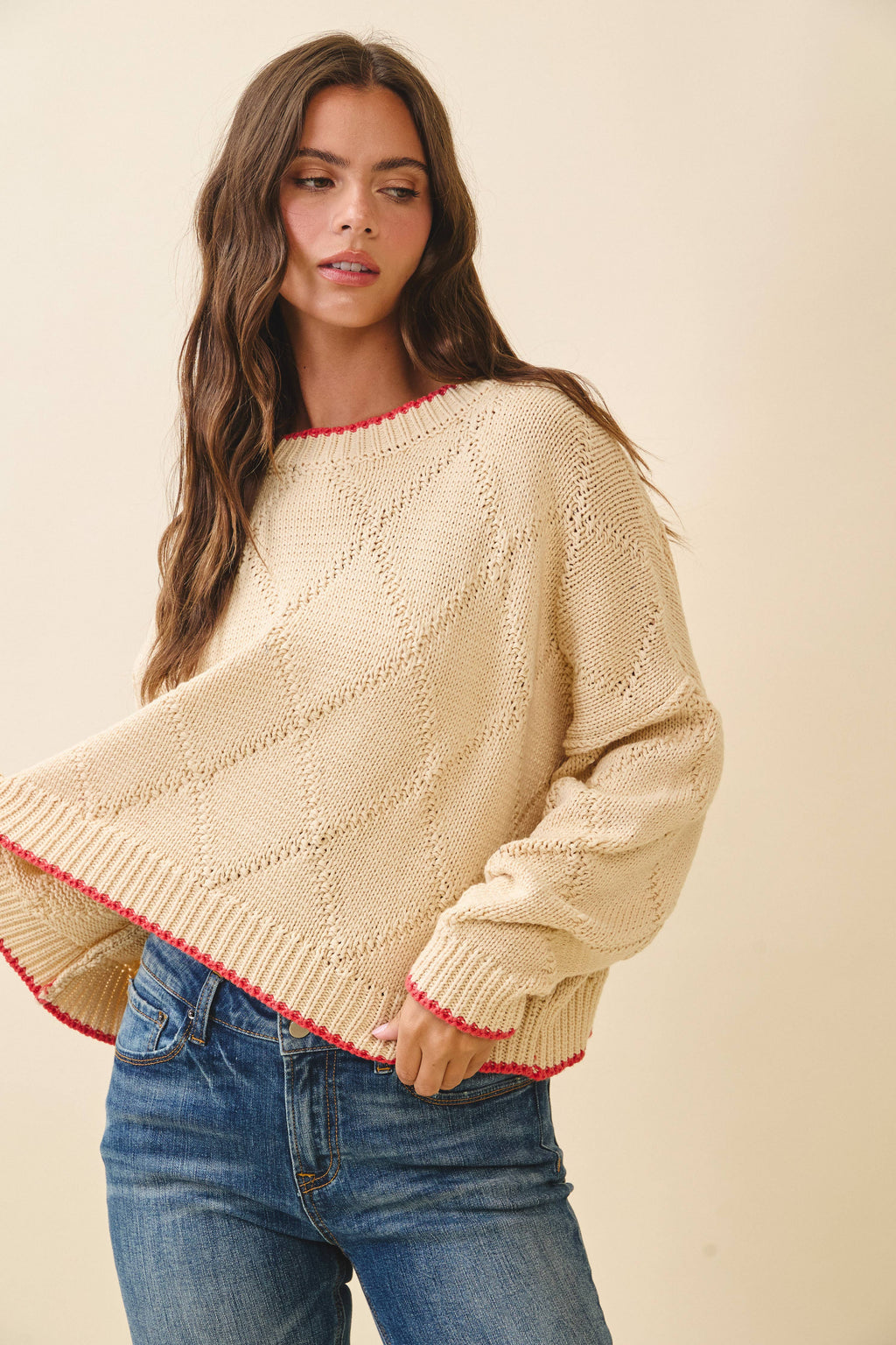 Diamond Knit Pullover Sweater