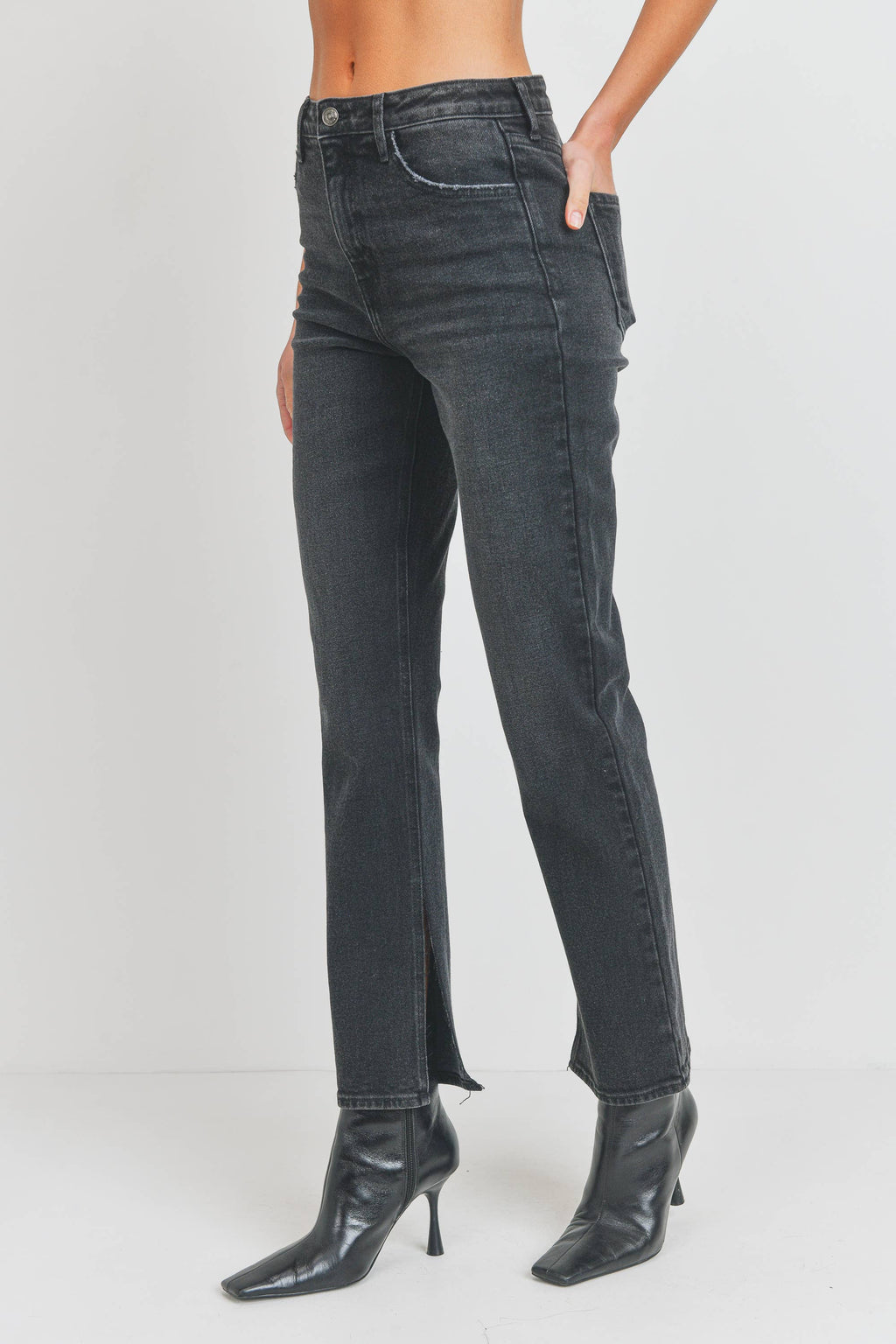 Long-Line Slim Slit Straight Denim