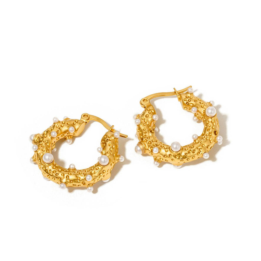 Textured Pearl Huggie Hoops