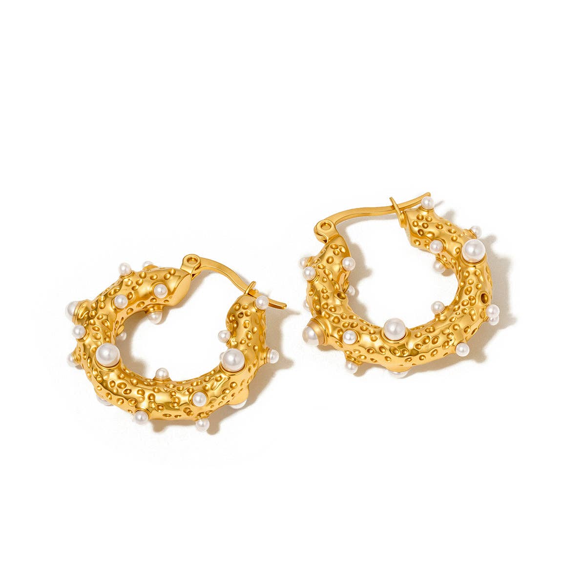 Textured Pearl Huggie Hoops