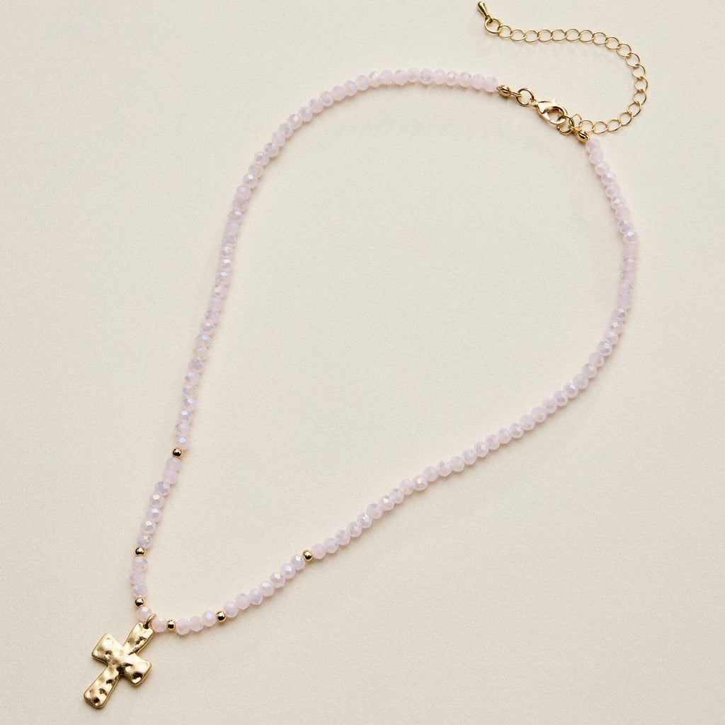 Bead Cross Necklace - Blue