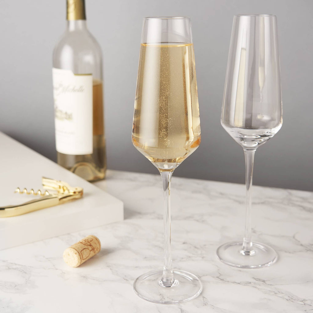 Raye Angled Crystal Champagne Flutes - Set of 2