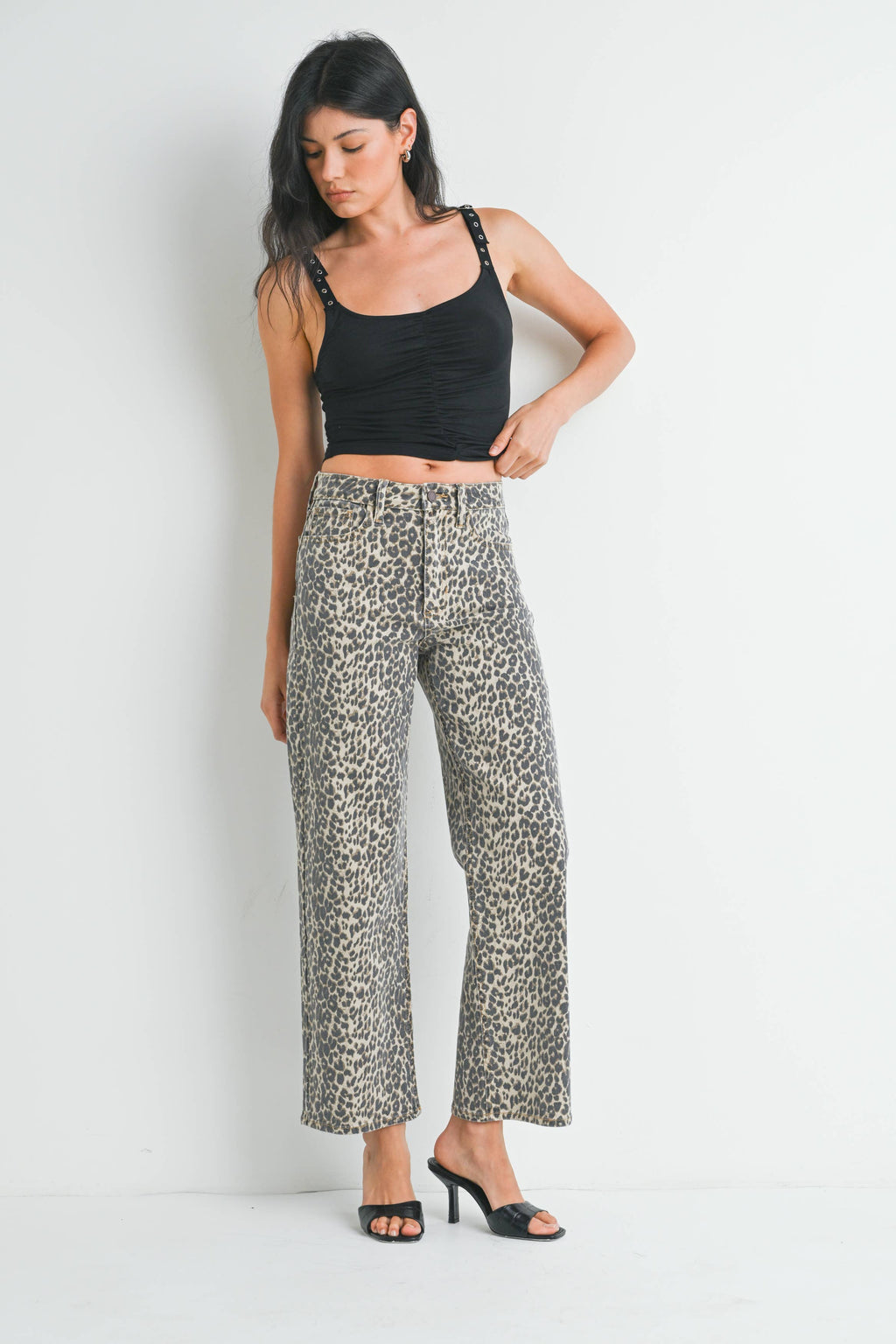 Leopard High Rise Straight Denim