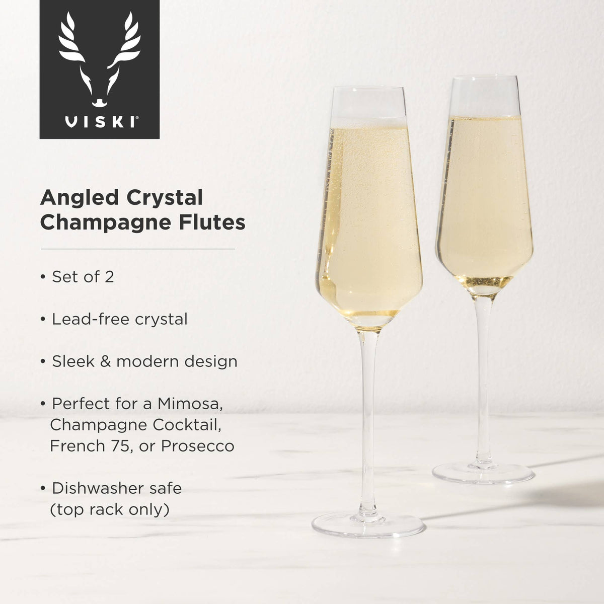 Raye Angled Crystal Champagne Flutes - Set of 2