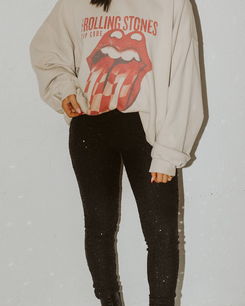 Rolling Stones Zip Code Sand Thrifted Graphic Sweatshirt