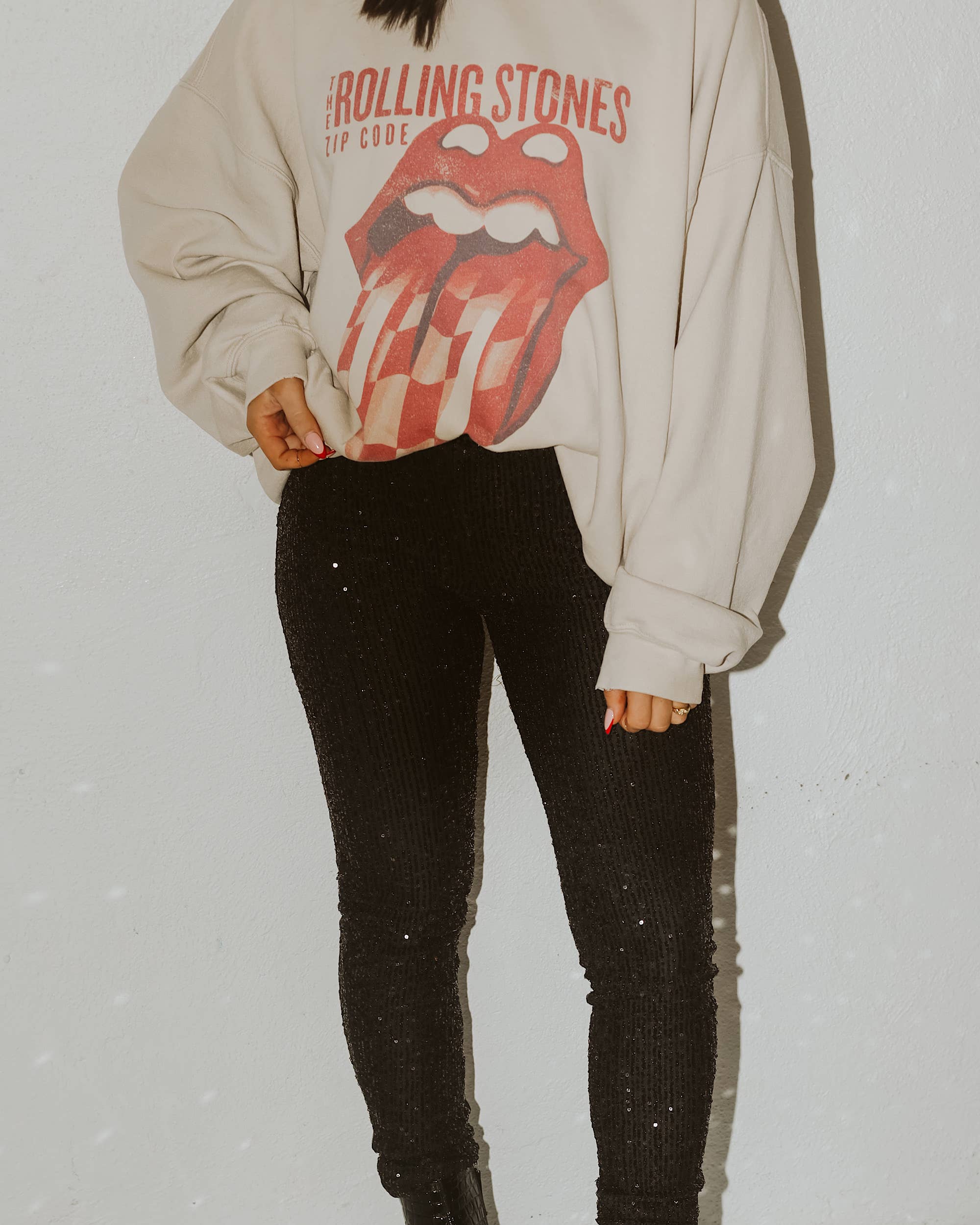Rolling Stones Zip Code Sand Thrifted Graphic Sweatshirt