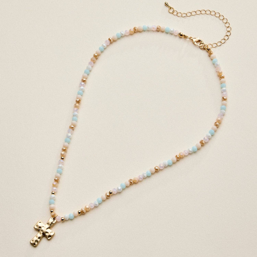 Bead Cross Necklace - Blue