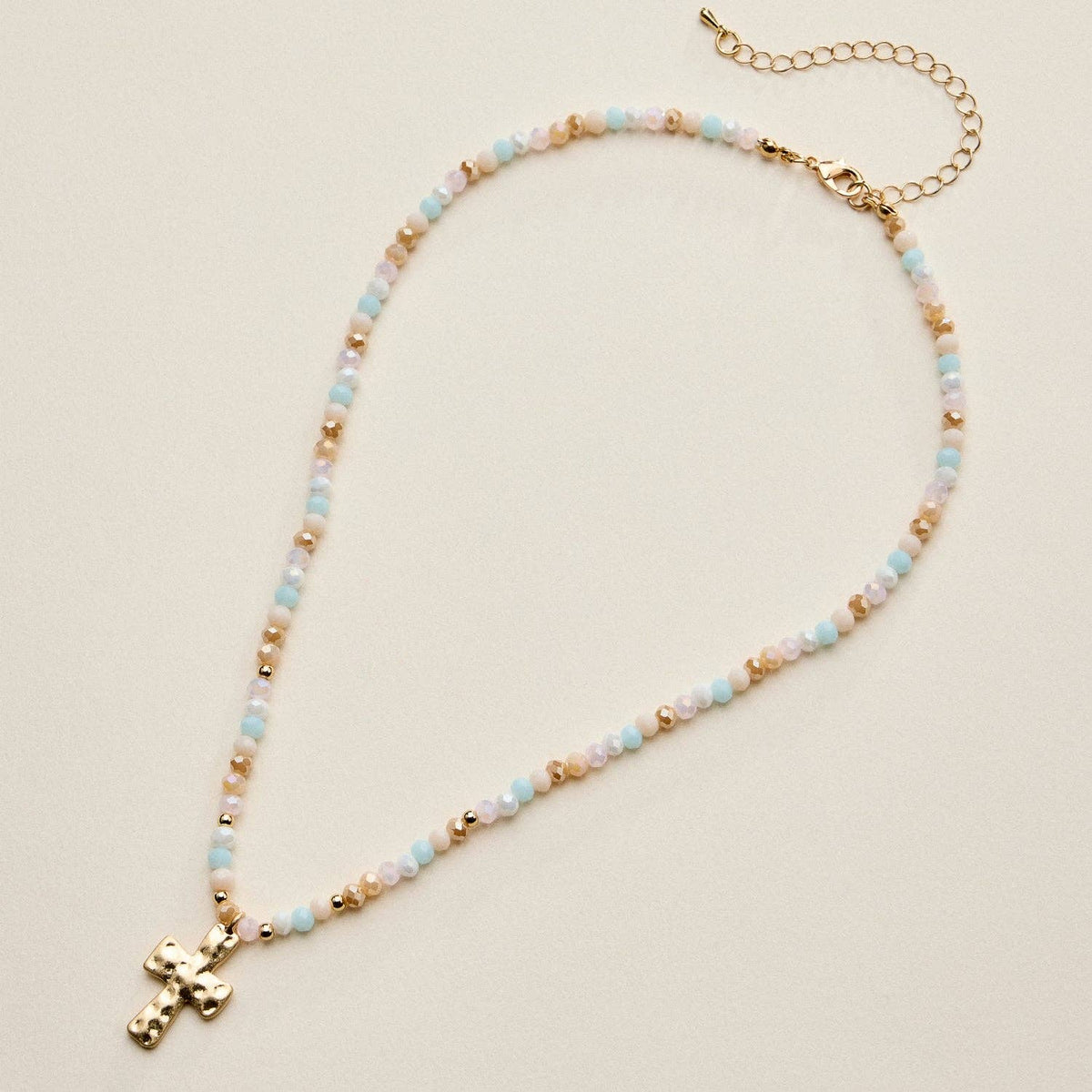 Bead Cross Necklace - Blue