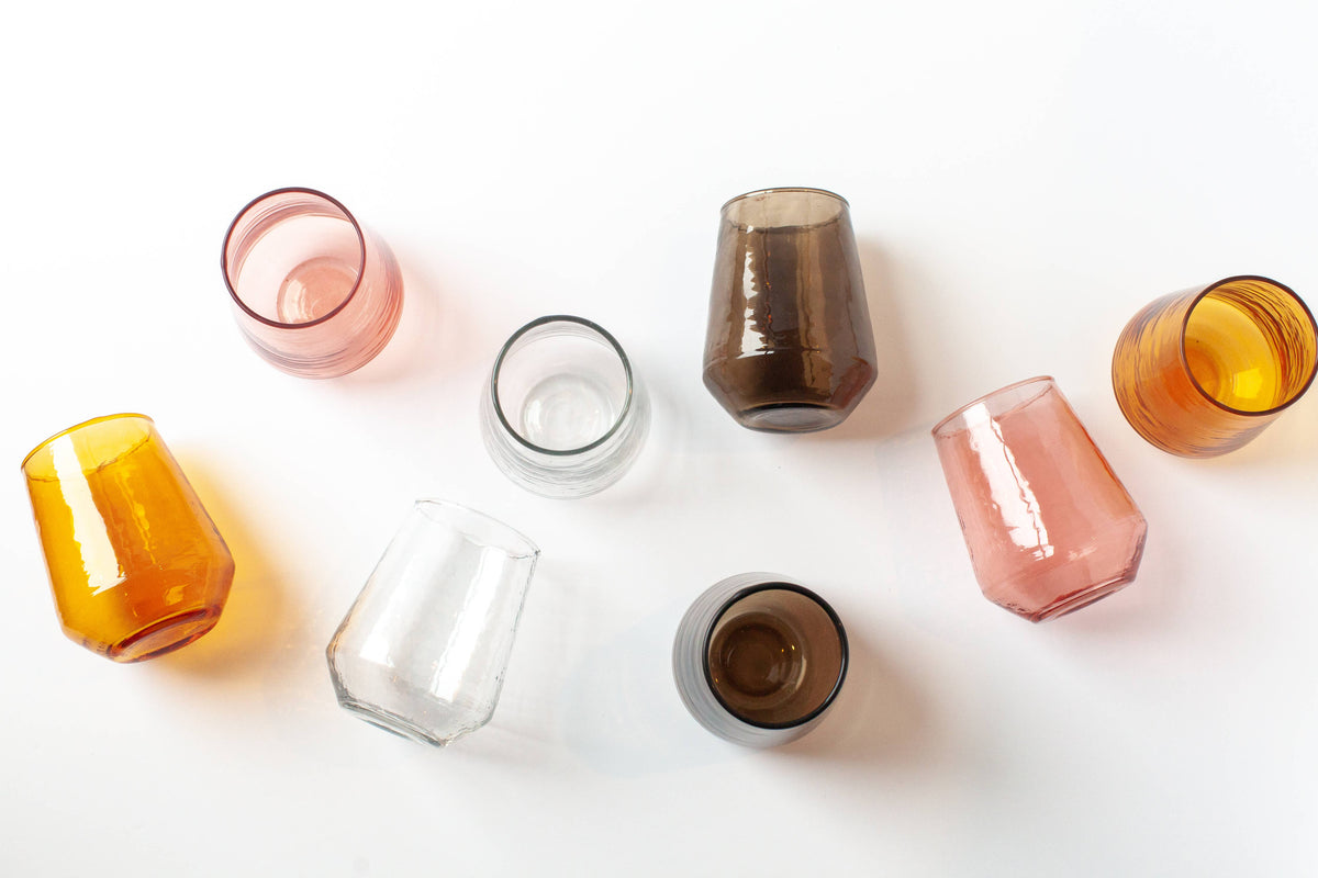 Handblown Hammered Glass Water Tumbler