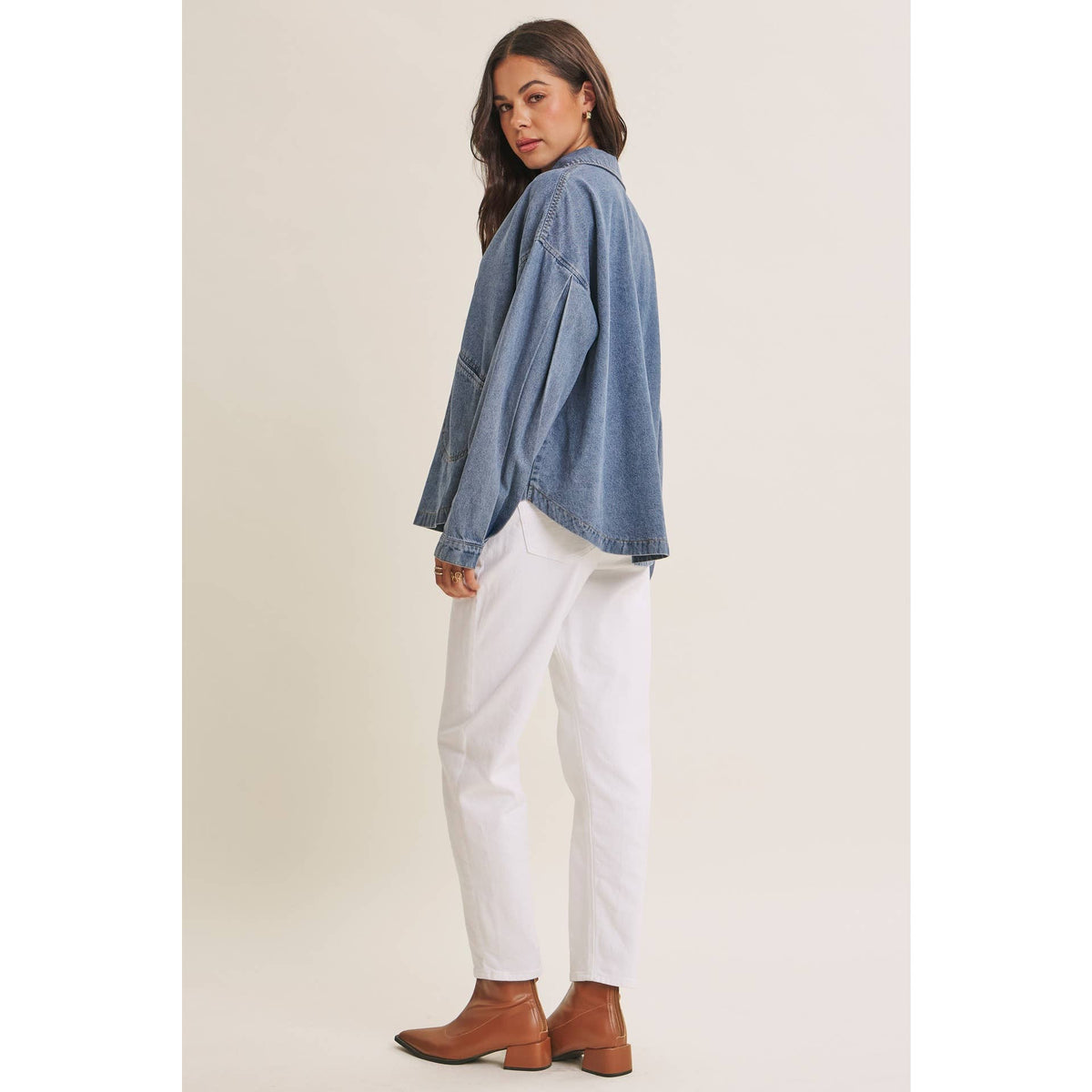 MINERAL-WASHED DENIM OVERSIZED TOP