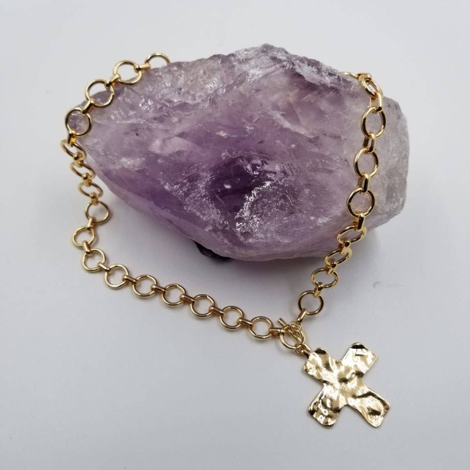 Hammered Cross Necklace - Gold
