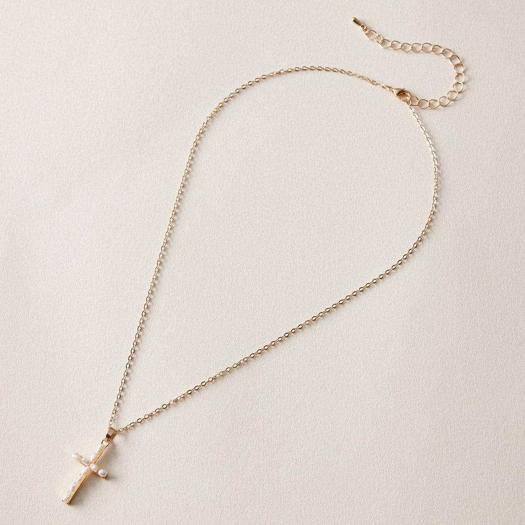 Pearl Cross Pendant - Gold