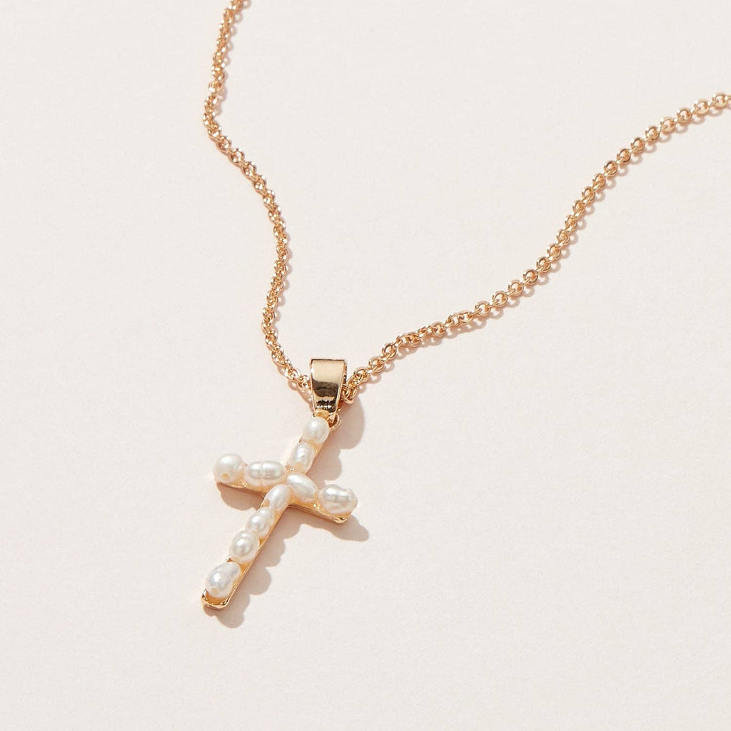 Pearl Cross Pendant - Gold