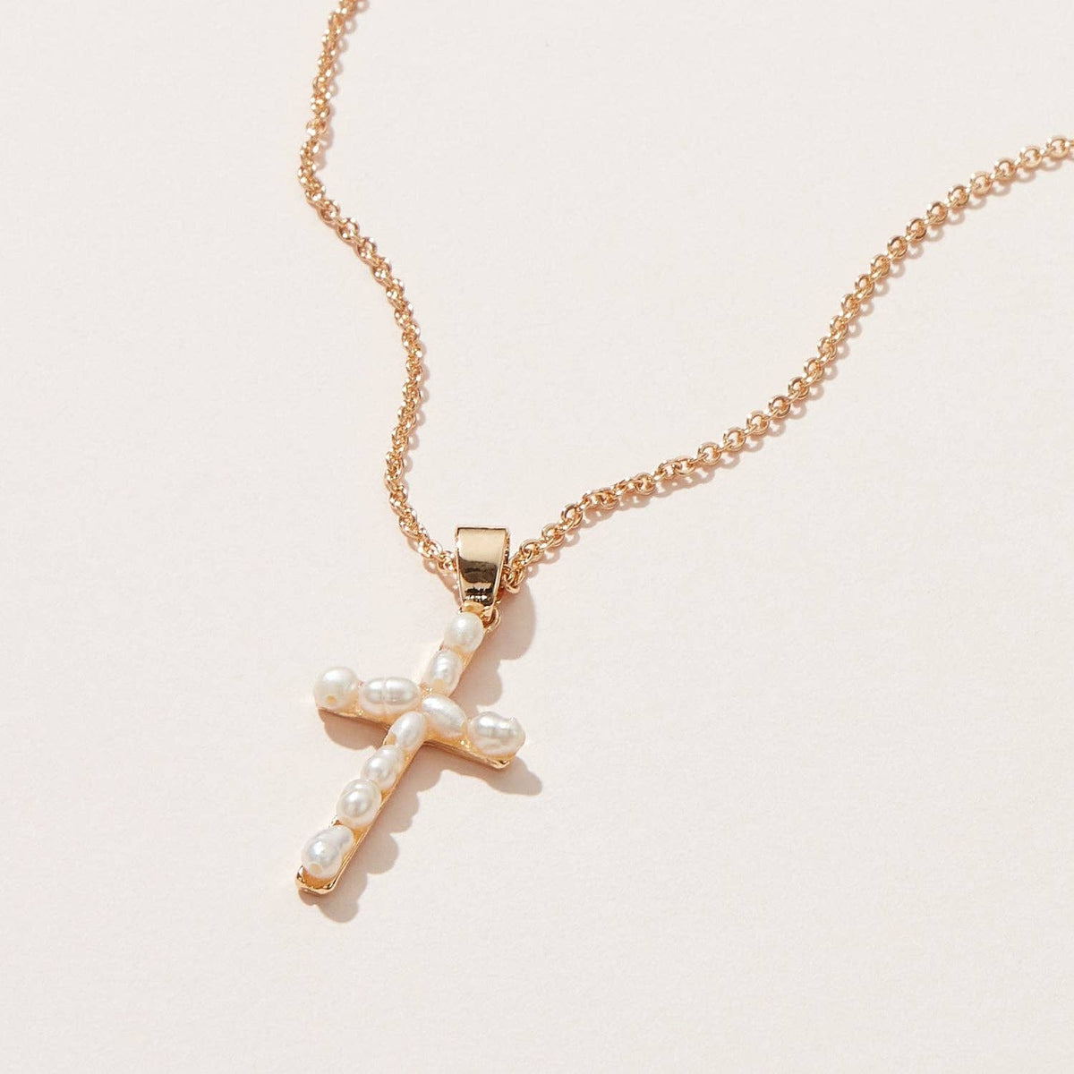 Pearl Cross Pendant - Gold