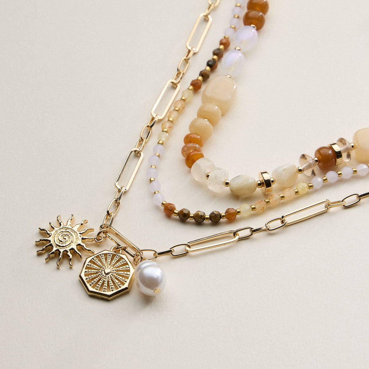 Sun Charm Layered Necklace