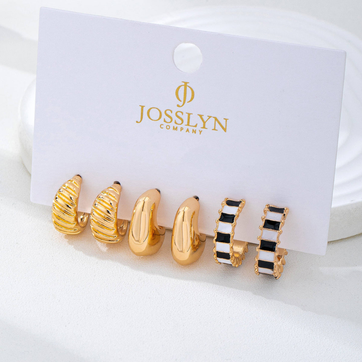 Checker Textured Huggie Trio Earrings