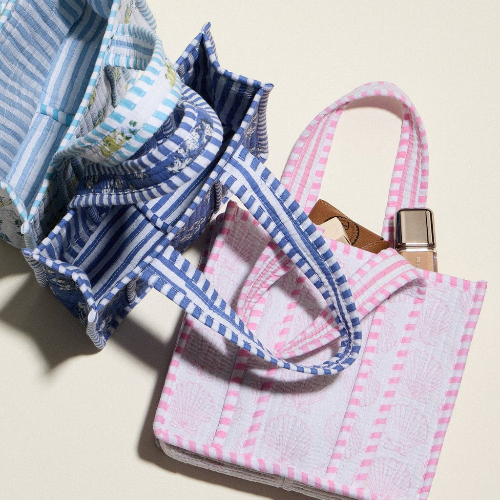 Blue Quilted Floral Tote