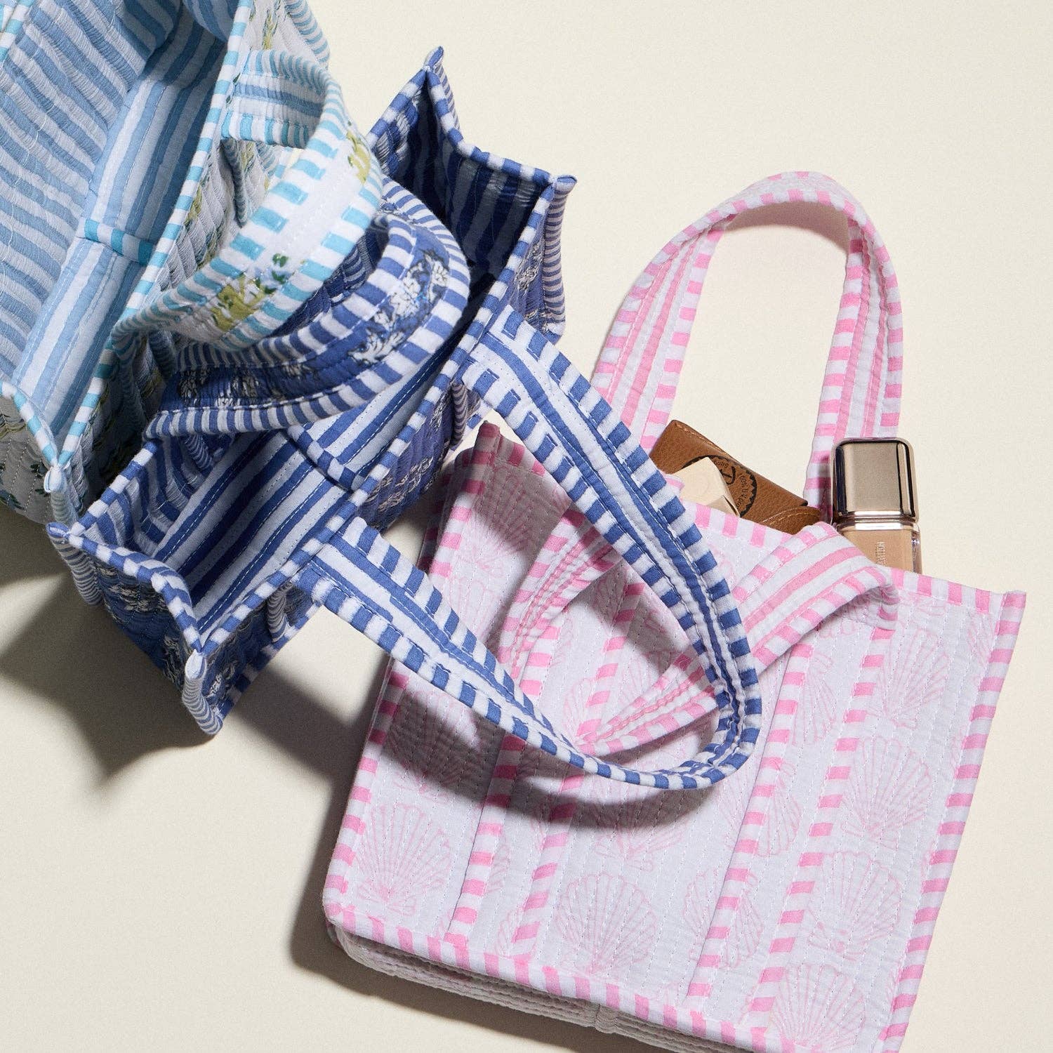 Blue Quilted Floral Tote