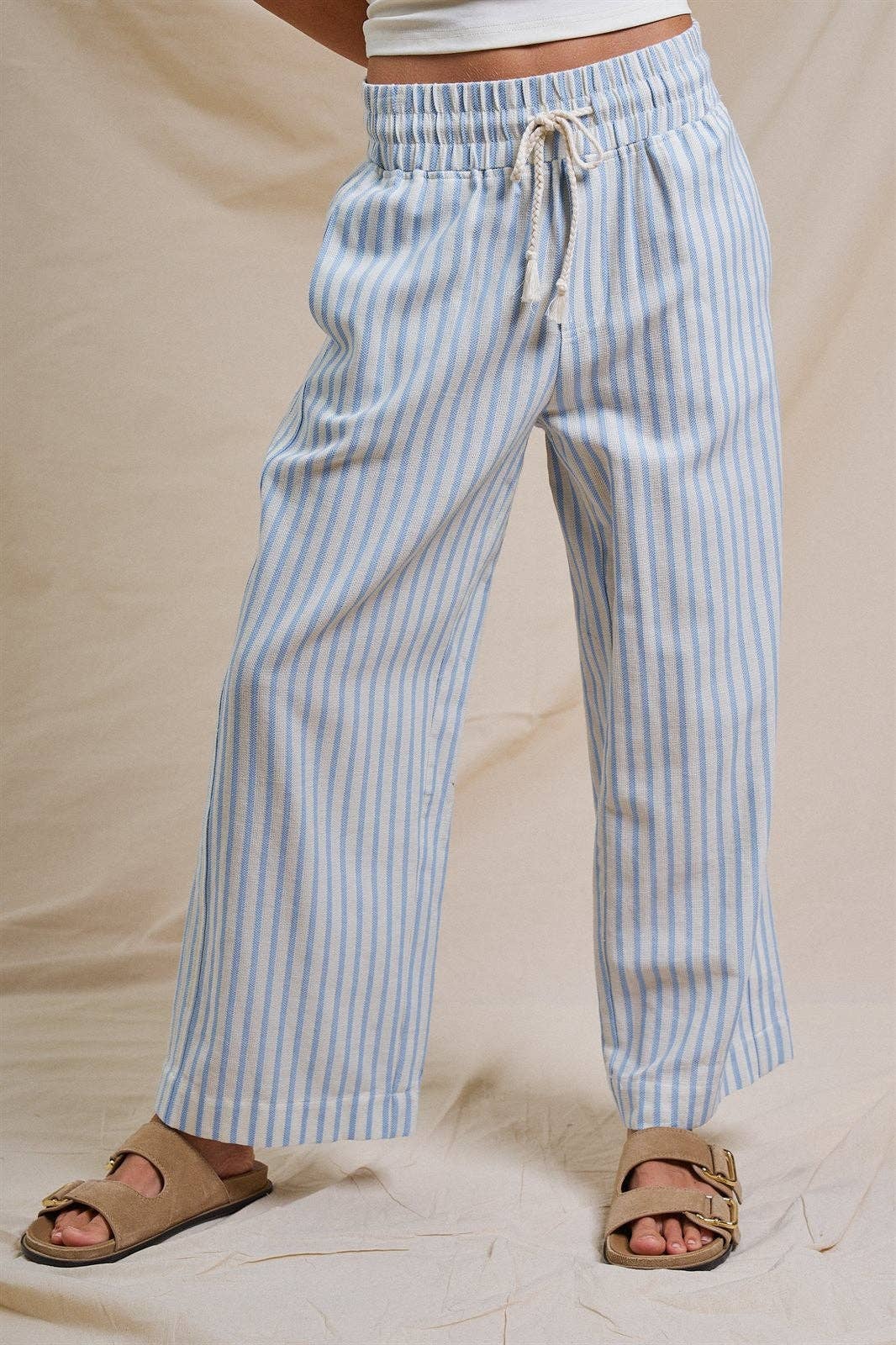 Cotton Stripe Wide Leg Pants