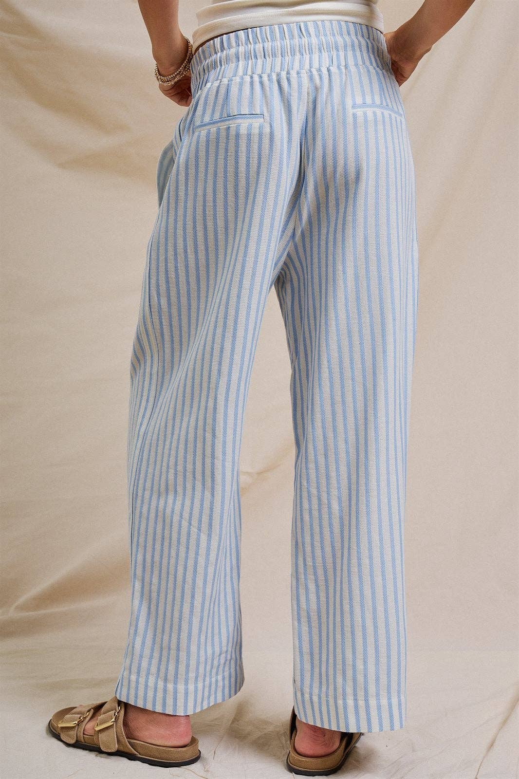 Cotton Stripe Wide Leg Pants