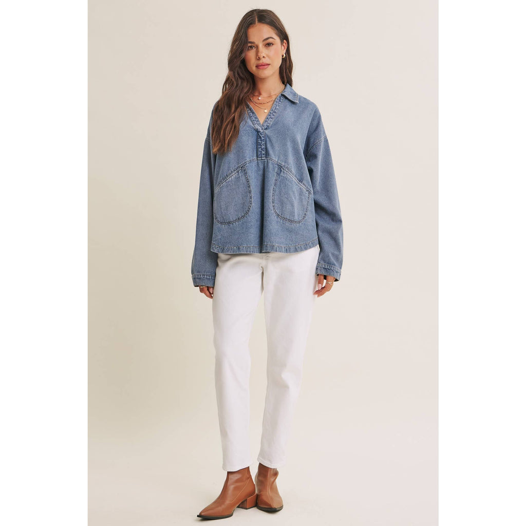 MINERAL-WASHED DENIM OVERSIZED TOP