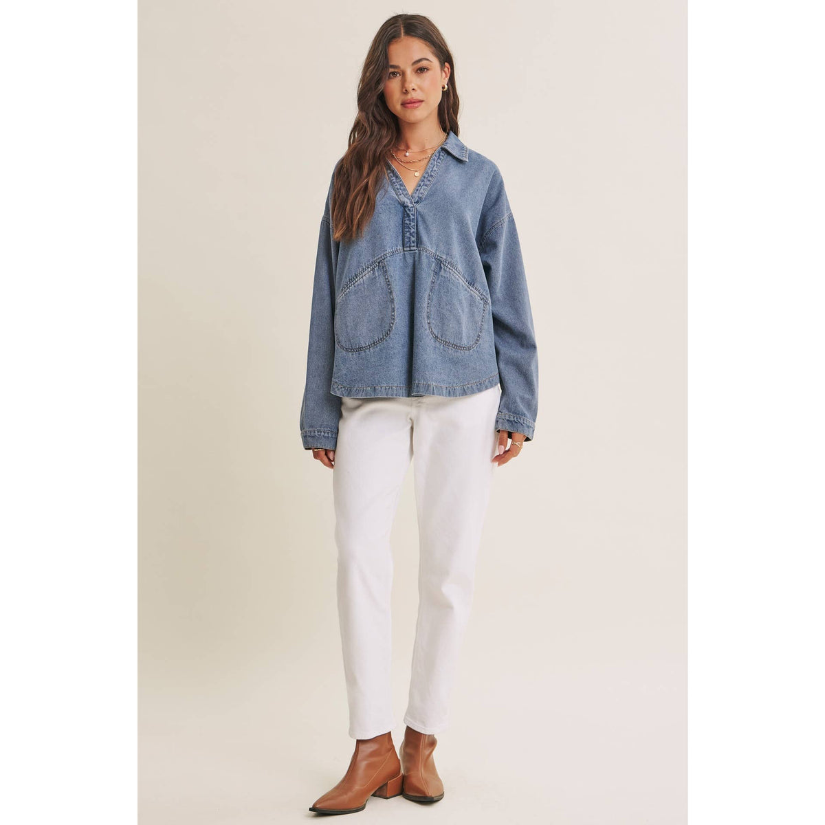 MINERAL-WASHED DENIM OVERSIZED TOP