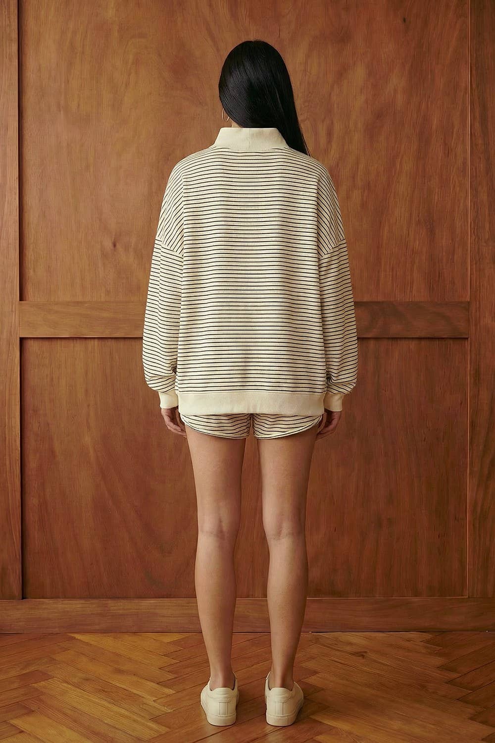 Stripe Mock Neck Oversized Sweatshirt