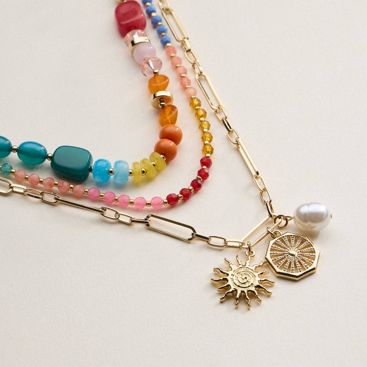 Sun Charm Layered Necklace
