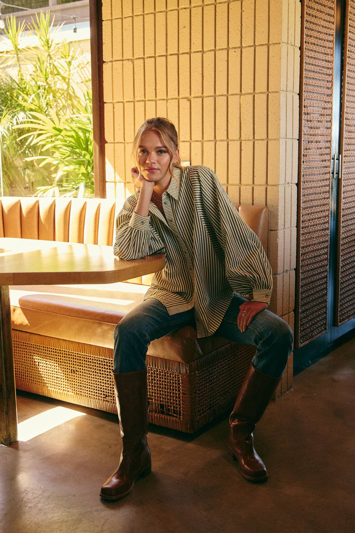 OLIVE EFFORTLESS DRAPE BUTTON-DOWN