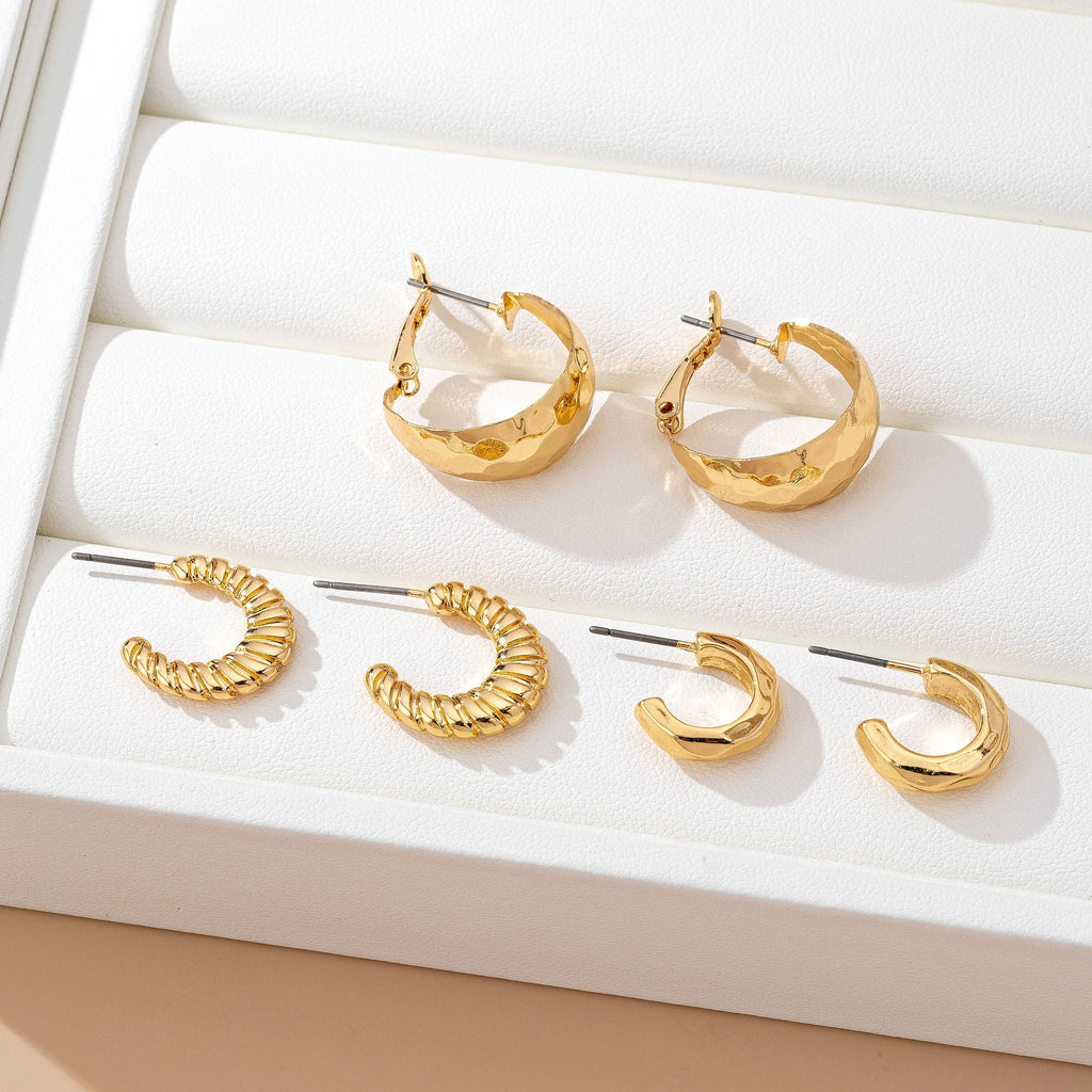 Mixed Texture Trio Earring Set