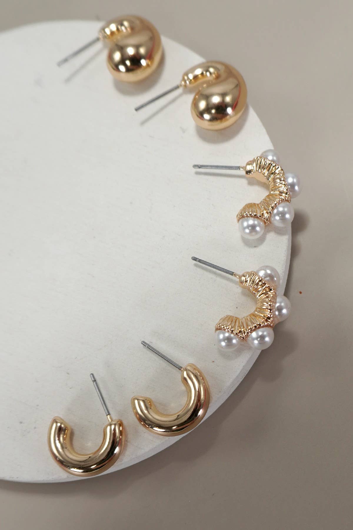 TRIO HUGGIE PEARL HOOP EARRINGS